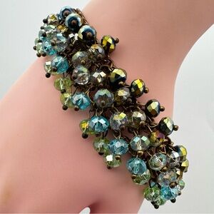 Ali-Khan New York Beaded Chain Bracelet Blue Green Crystal Statement